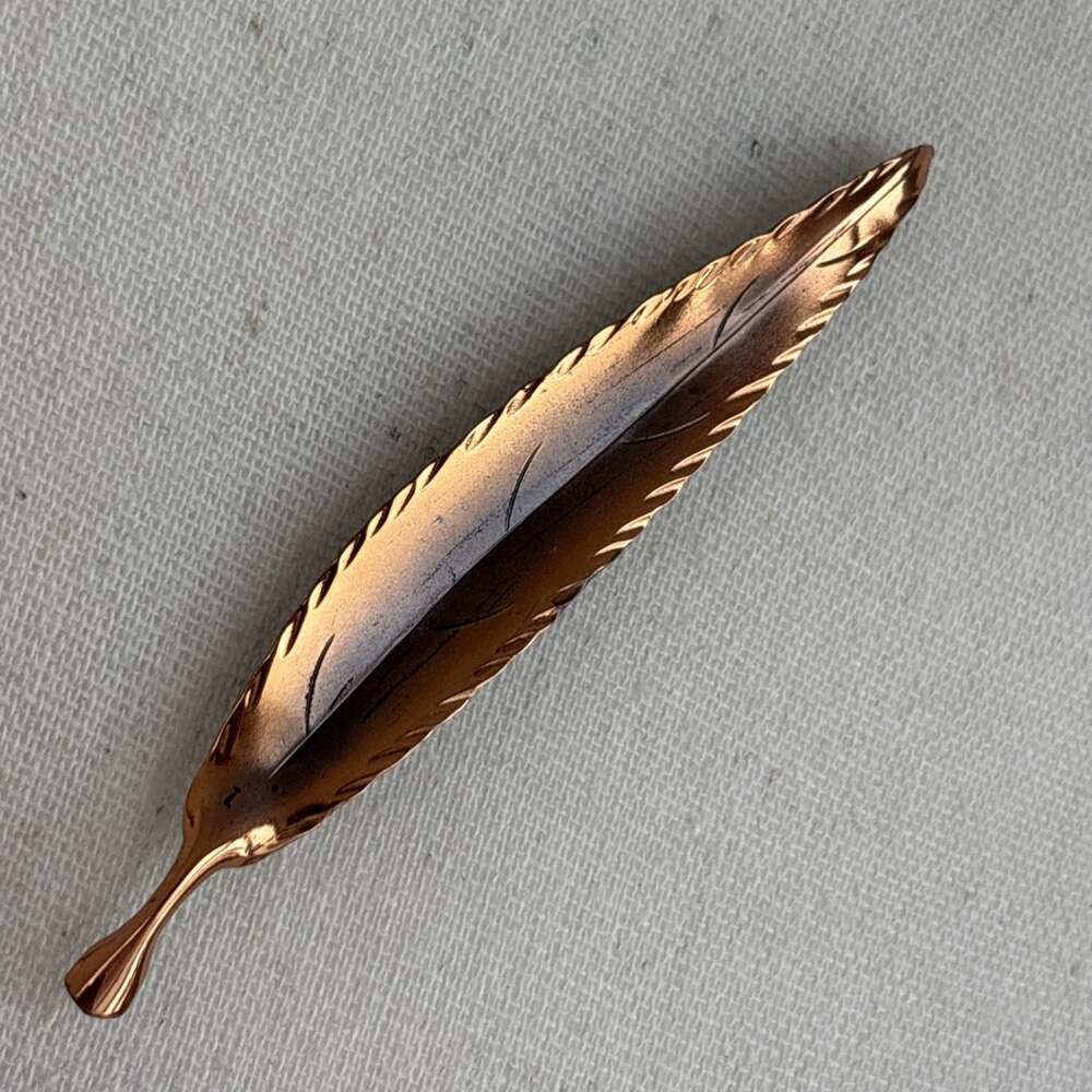 Stuart Nye Signed Vintage Copper Hand Wrought Willow Leaf Pin Brooch